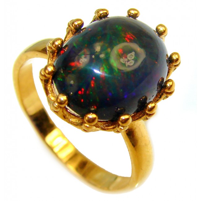 Vintage Design 10.2ctw Genuine Black Opal 14K Gold over .925 Sterling Silver handmade Ring size 8