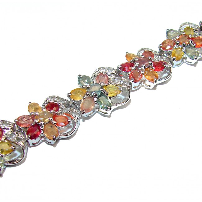 Luxury Authentic Ruby multi color Sapphire .925 Sterling Silver handmade Bracelet