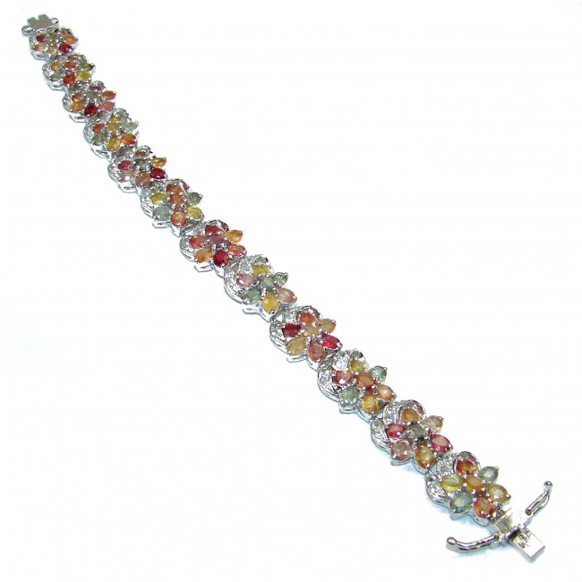 Luxury Authentic Ruby multi color Sapphire .925 Sterling Silver handmade Bracelet