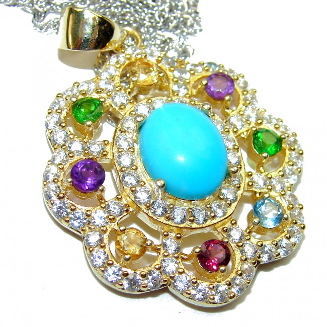 Chunky Turquoise 14K Gold over .925 Sterling Silver handcrafted necklace