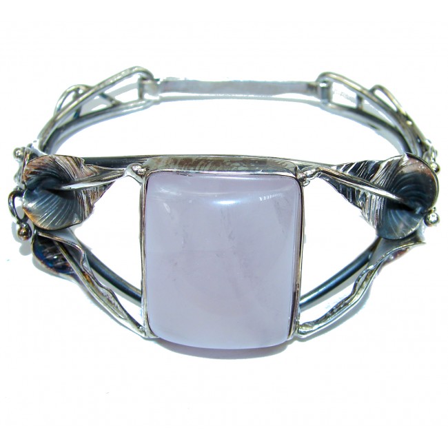 Vintage Beauty Genuine 68CTW Rose Quartz Rose quartz .925 Sterling Silver handcrafted Bracelet / Cuff