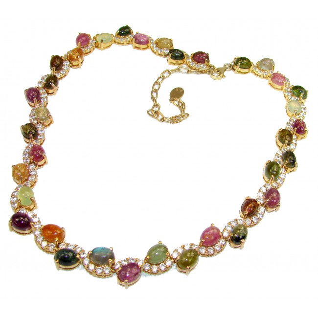 Mesmerizing Natural Watermelon Tourmaline 18K Gold over .925 Sterling Silver Necklace 28 Inch