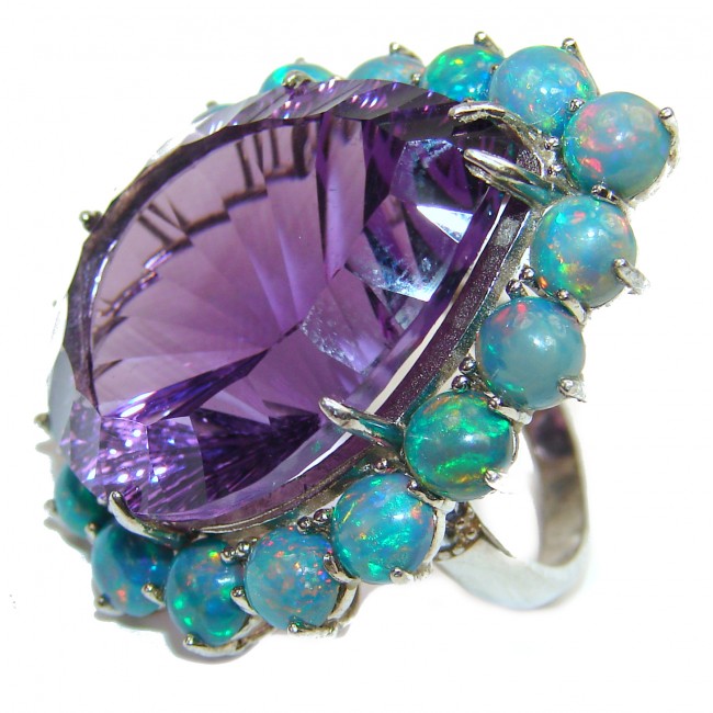 37.8 carat Incredible Amethyst Black Opal .925 Sterling Silver handcrafted ring size 5 1/2