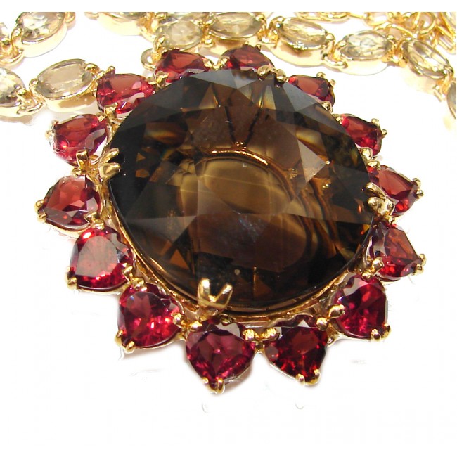 Magical Creation Smoky Topaz 14K Gold over .925 Sterling Silver handcrafted Statement necklace