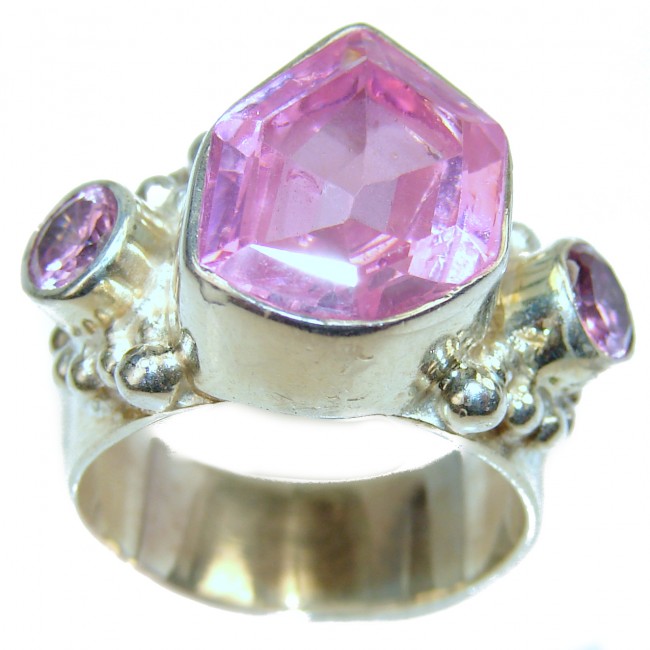 Fabulous Pink Topaz .925 Silver handcrafted Statement Ring s. 7