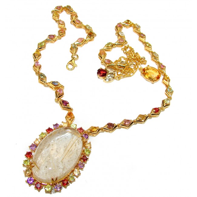 Himalayan Rutilated Quartz 18K Gold over .925 Sterling Silver handcrafted Statement necklace