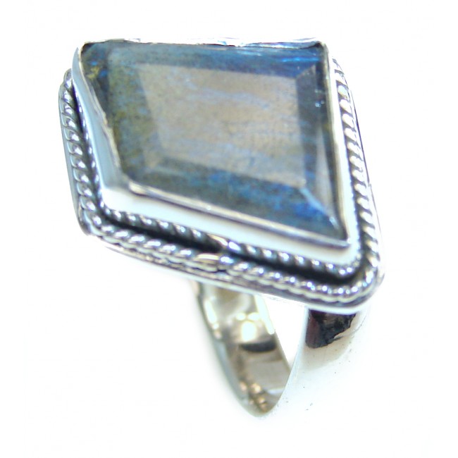 Vintage Design GENUINE Labradorite .925 Sterling Silver handcrafted ring size 7 1/2