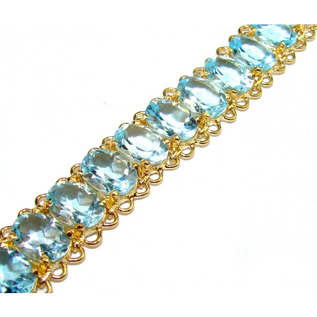 Authentic Swiss Blue Topaz 14K Gold over .925 Sterling Silver handcrafted Statement Bracelet