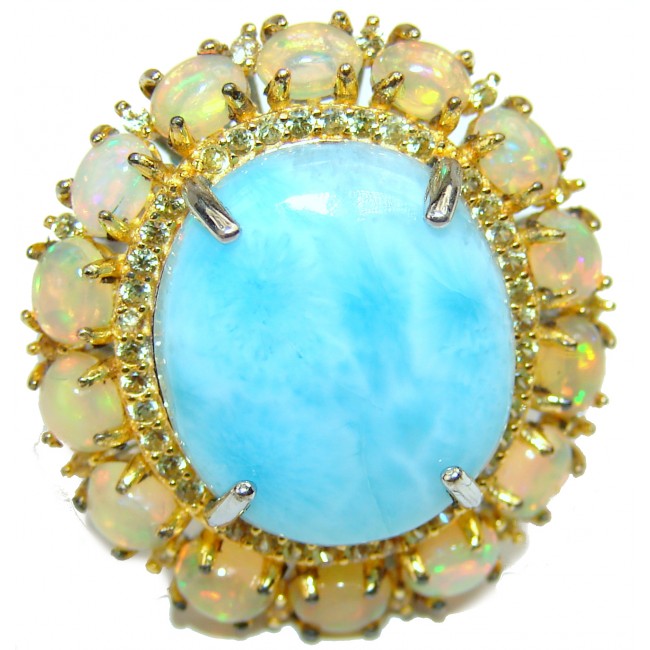 Natural Larimar Ethiopian Opal .925 Sterling Silver handcrafted Ring s. 8 1/4