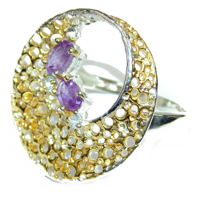 Energizing Amethyst 14K Gold over Sterling Silver handmade Ring size 8 3/4