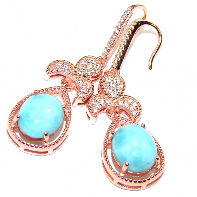 Precious Blue Larimar 14K Rose Gold over .925 Sterling Silver handmade earrings