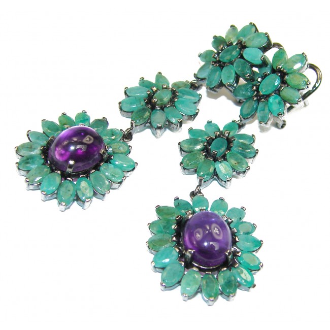 Exclusive Amethyst Emerald .925 Sterling Silver HANDCRAFTED Earrings