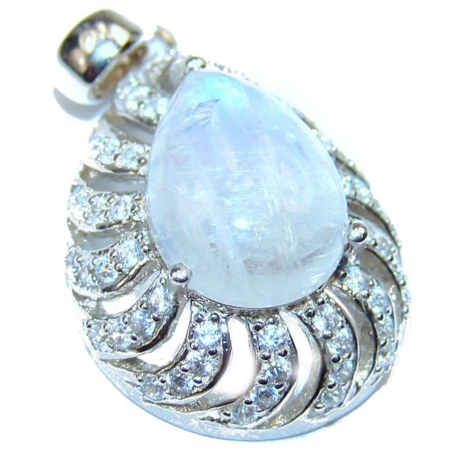 Genuine Fire Moonstone .925 Sterling Silver handcrafted pendant