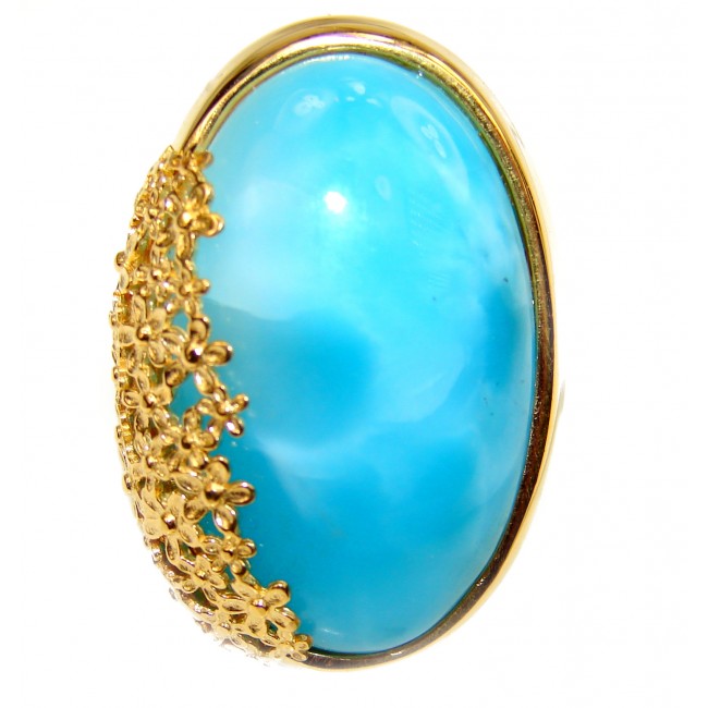 22.6 carat Larimar 18K Gold over .925 Sterling Silver handcrafted Ring s. 7