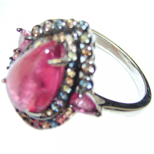 5.3 carat Brazilian Pink Tourmaline .925 Sterling Silver handcrafted Statement Ring size 9