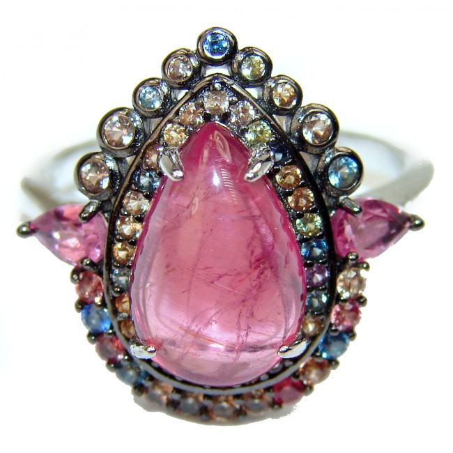 5.3 carat Brazilian Pink Tourmaline .925 Sterling Silver handcrafted Statement Ring size 9