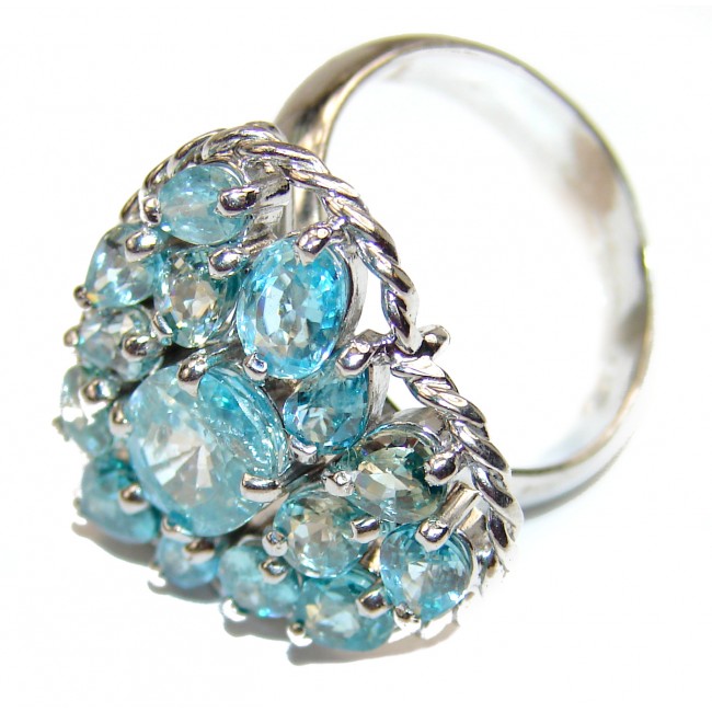 Truly Spectacular Swiss Blue Topaz .925 Sterling Silver handmade Ring size 8