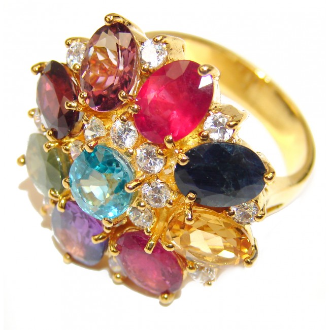 Brazilian Watermelon Tourmaline 14K Gold over .925 Sterling Silver handcrafted Statement Ring size 9