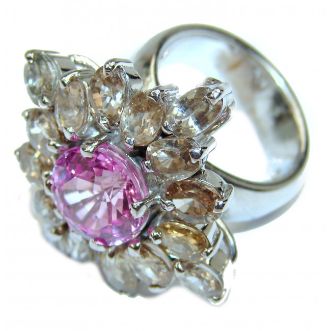 Huge Sweet Pink Topaz .925 Silver handcrafted Ring s. 6 1/2