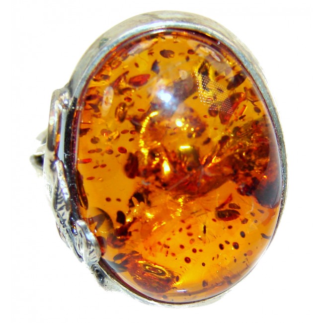 Authentic Baltic Amber .925 Sterling Silver handcrafted ring; s. 8 adjustable
