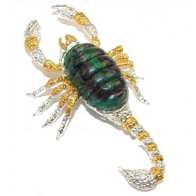 Large Scorpio Genuine Ruby in Zoisite .925 Sterling Silver handcrafted Brooch