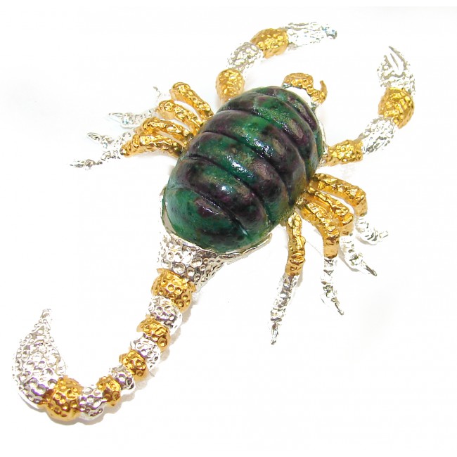 Large Scorpio Genuine Ruby in Zoisite .925 Sterling Silver handcrafted Brooch