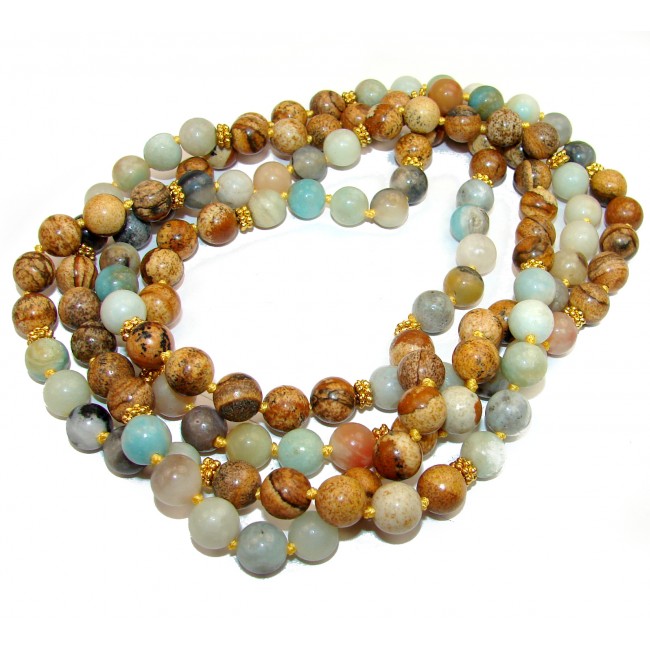 111.9 grams 48 inches long Unusual Chrysoprase Jasper Agate Beads NECKLACE
