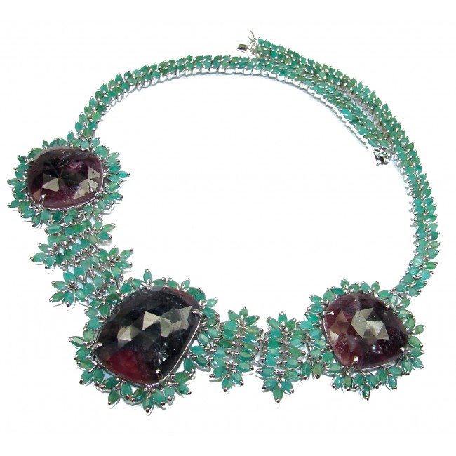 Royalty HUGE authentic Ruby Emerald .925 Sterling Silver handcrafted necklace