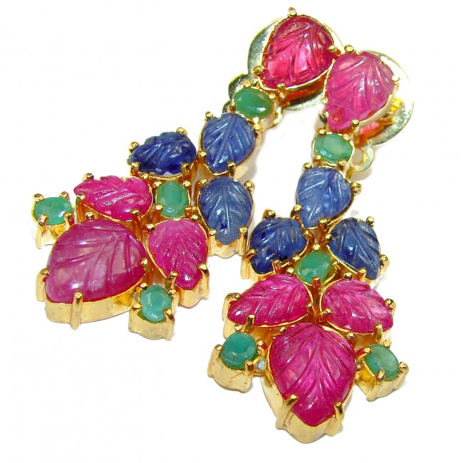 Spectacular carved Ruby 18K Gold over .925 Sterling Silver handcrafted earrings