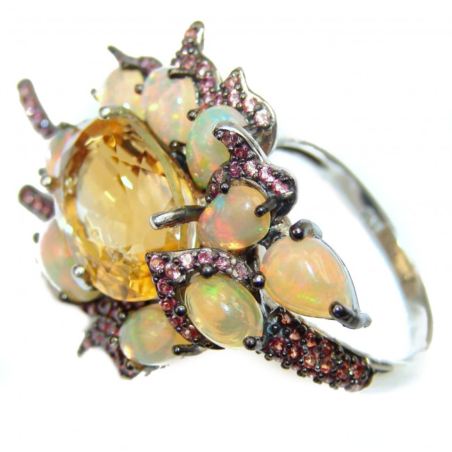 Cocktail Style 15.8 carat Natural Citrine .925 Sterling Silver handcrafted Ring s. 7