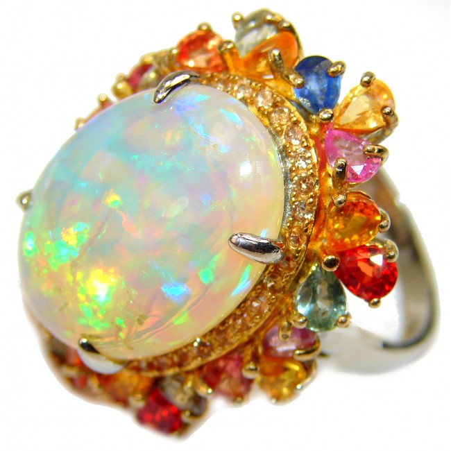 New Universe Genuine 7.5 carat Ethiopian Opal .925 Sterling Silver handmade Ring size 8 1/4