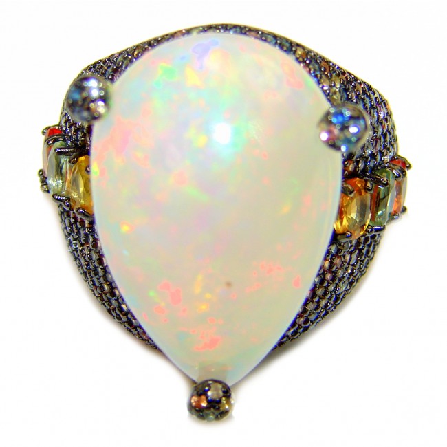 COSMIC BLAST Genuine 19.5 carat Ethiopian Opal .925 Sterling Silver handmade Ring size 8 1/2