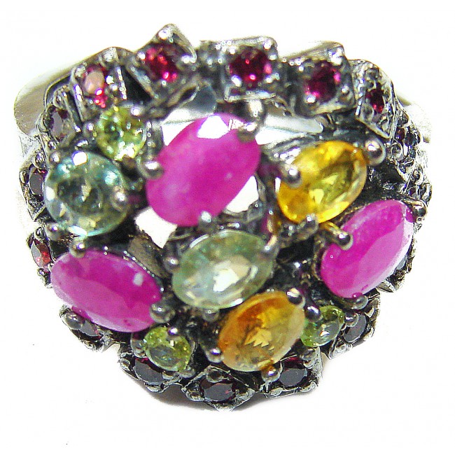 Royal quality Ruby Sapphire black rhodium over .925 Sterling Silver handcrafted Ring size 9