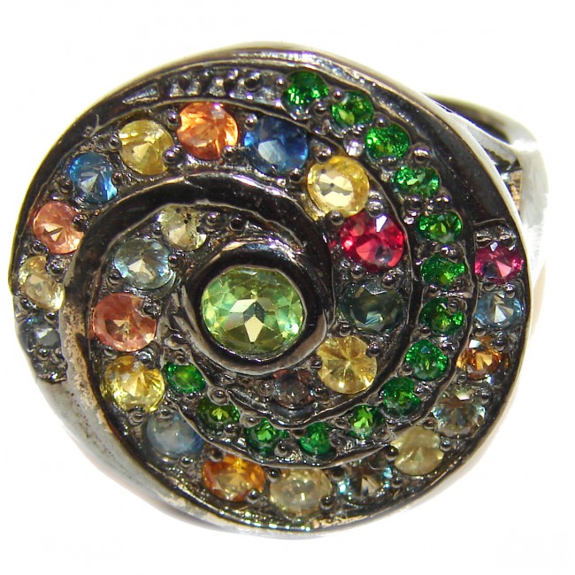 MULTI - COLOR Sapphire black rhodium over .925 Sterling Silver handcrafted Statement Ring size 9