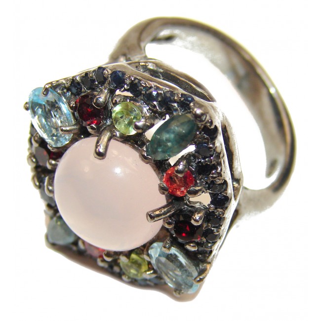 6.2 carat Rose Quartz black rhodium over .925 Sterling Silver brilliantly handcrafted ring s. 8 3/4