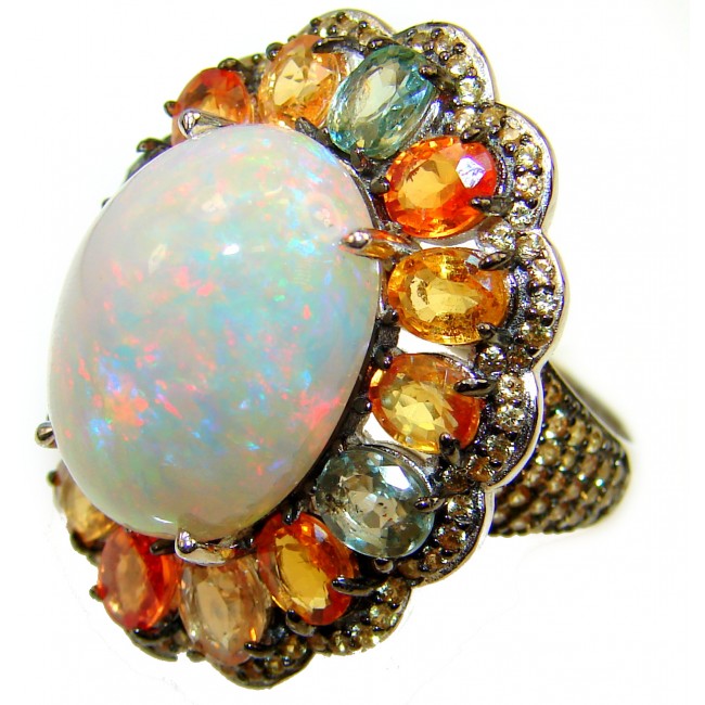 ASPEN DREAMS Genuine 15.5 carat Ethiopian Opal Emerald .925 Sterling Silver handmade Ring size 8