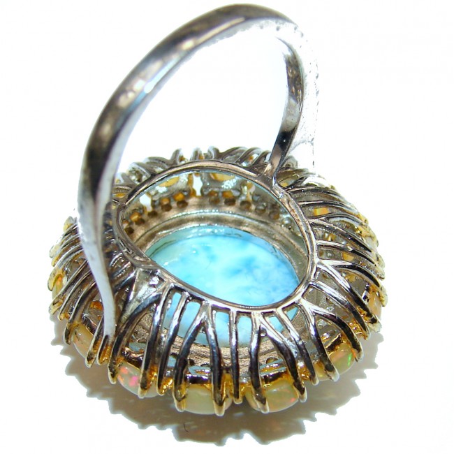 Natural Larimar Ethiopian Opal .925 Sterling Silver handcrafted Ring s. 7 1/4