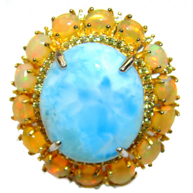 Natural Larimar Ethiopian Opal .925 Sterling Silver handcrafted Ring s. 7 1/4