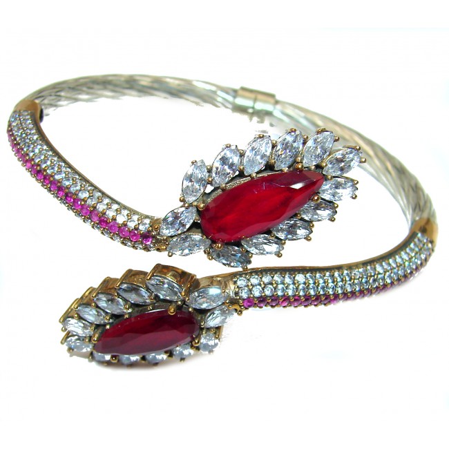 Victorian Style Ruby .925 Sterling Silver handmade Large Bracelet