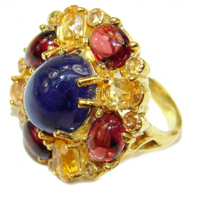 Moroccan Night Genuine Sapphire 14K Gold over .925 Sterling Silver handmade Ring size 9