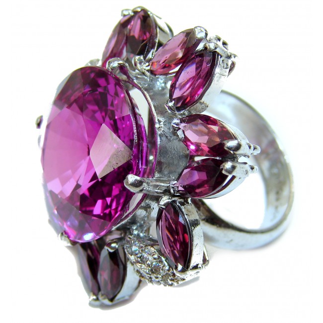 Huge Round cut 35.5 carat Sweet Pink Topaz .925 Silver handcrafted Ring s. 7