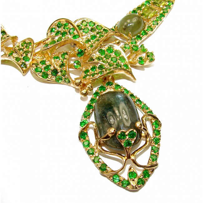 Marie Antoinette's STYLE authentic Green Tourmaline 14K Gold over .925 Sterling Silver handcrafted Necklace