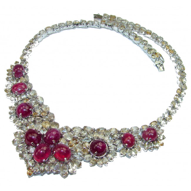 Divine Creation HUGE authentic Ruby 14k Gold over .925 Sterling Silver handcrafted necklace