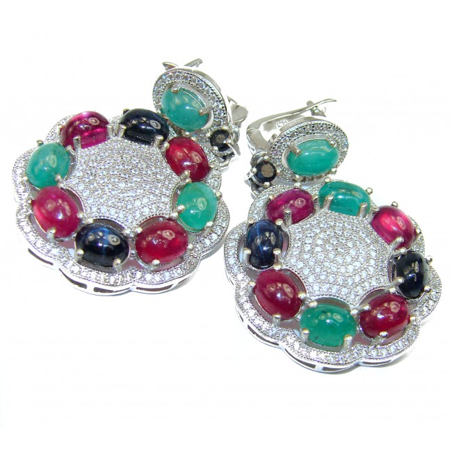 Sapphire Ruby Emerald .925 Sterling Silver handcrafted Large Earrings