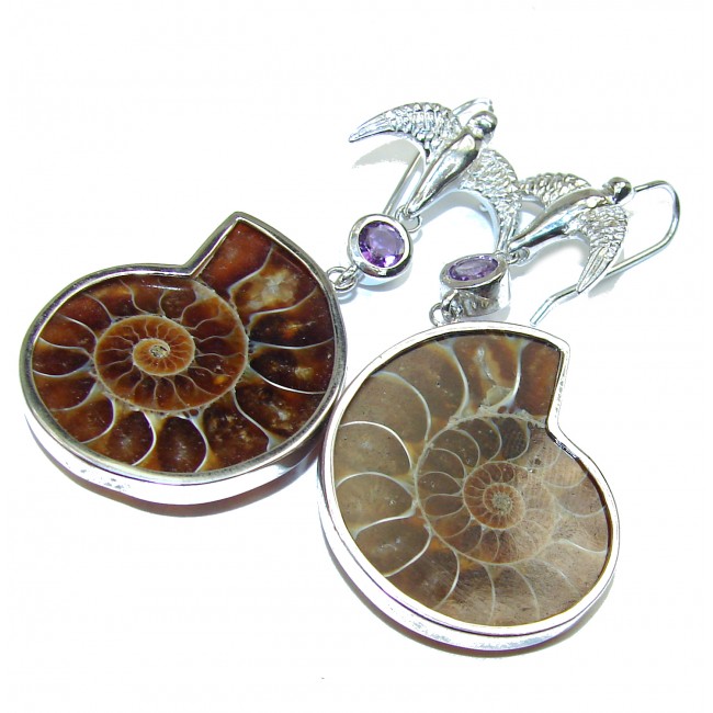 Swallow Bohemian Style Ammonite Fossil .925 Sterling Silver earrings