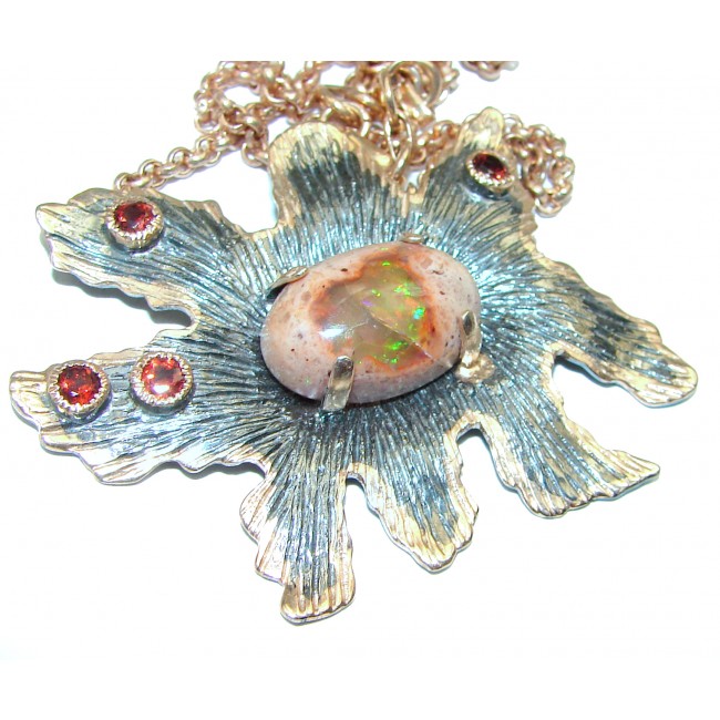 Real Master Piece genuine 25.5 ctw Mexican Opal .925 Sterling Silver brilliantly handcrafted necklace