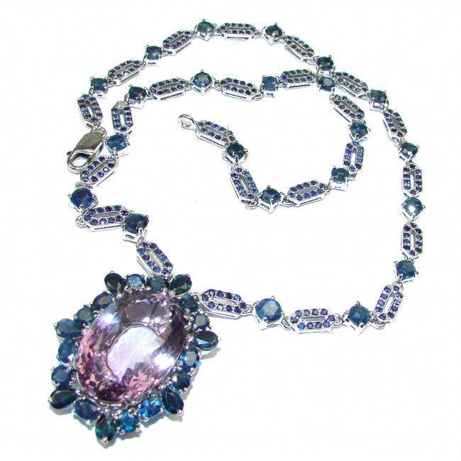 Spectacular Amethyst Sapphire 14K white Gold over .925 Sterling Silver handcrafted Statement necklace