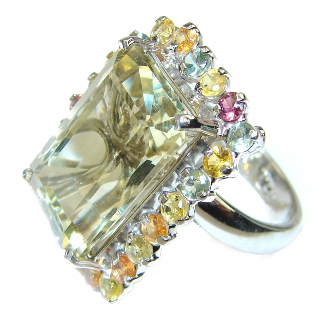 Vintage Style Emerald cut Citrine .925 Sterling Silver handmade Ring s. 8 3/4
