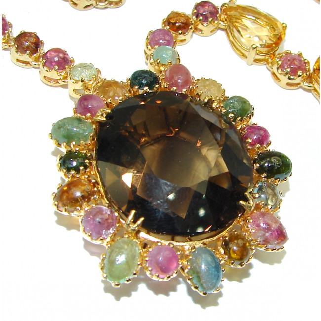 Extravaganza Smoky Topaz 14K yellow Gold over .925 Sterling Silver handcrafted Statement necklace