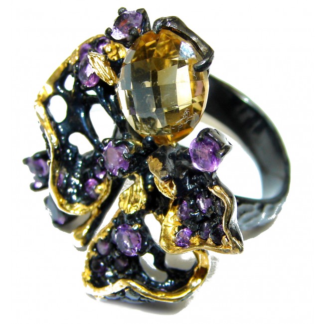 Vintage Beauty Amethyst black rhodium over .925 Sterling Silver handcrafted ring size 9